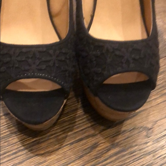 Black crochet peep toe cork wedge heel - Picture 5 of 7